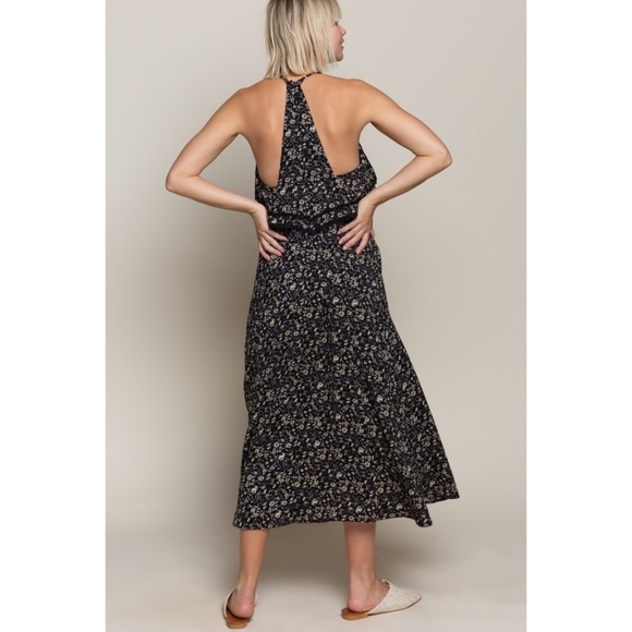 POL Black Small Floral Print V Neck Sleeveless Midi Dress - Picture 8 of 9